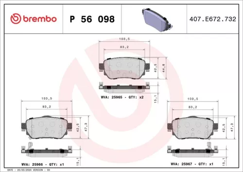 Remblokkenset, schijfrem BREMBO P 56 098)