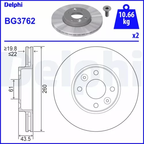 Remschijf DELPHI BG3762)