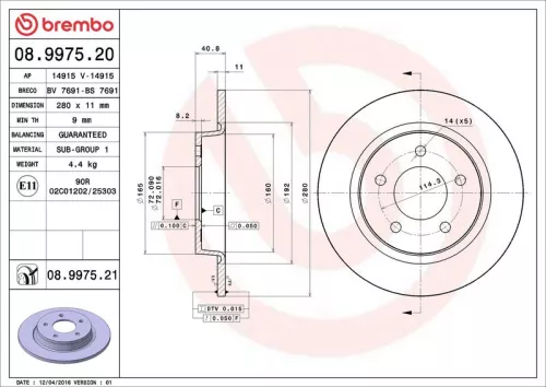 Remschijf BREMBO 08.9975.21)