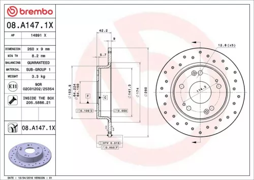 Remschijf BREMBO 08.A147.1X)