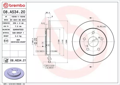 Remschijf BREMBO 08.A534.21)