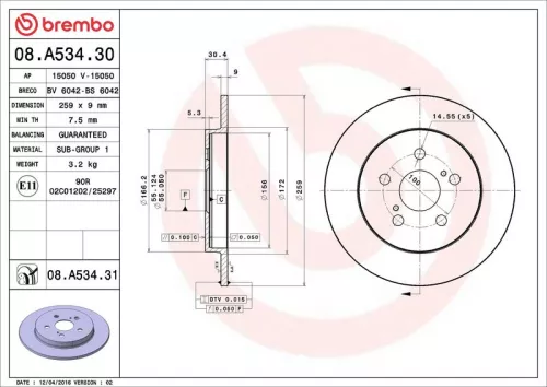 Remschijf BREMBO 08.A534.31)