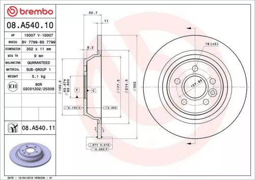 Remschijf BREMBO 08.A540.11)