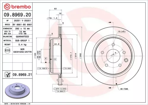 Remschijf BREMBO 09.8969.21)