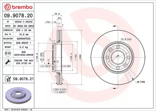 Brake Disc BREMBO 09.9078.21)