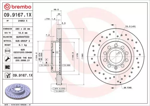 Brake Disc BREMBO 09.9167.1X)