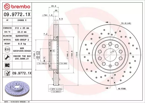 Brake Disc BREMBO 09.9772.1X)