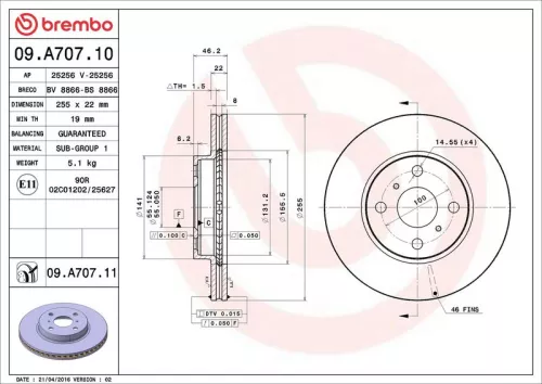 Remschijf BREMBO 09.A707.11)