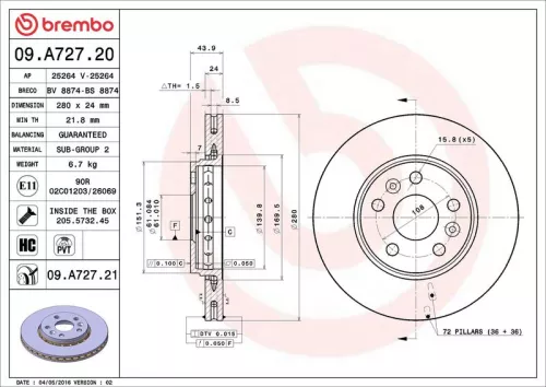 Brake Disc BREMBO 09.A727.21)