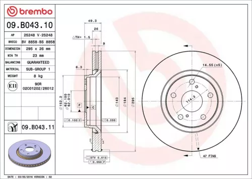 Remschijf BREMBO 09.B043.11)