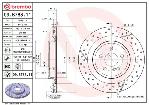 Remschijf BREMBO 09.B788.11)