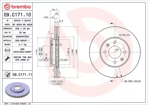 Remschijf BREMBO 09.C171.11)