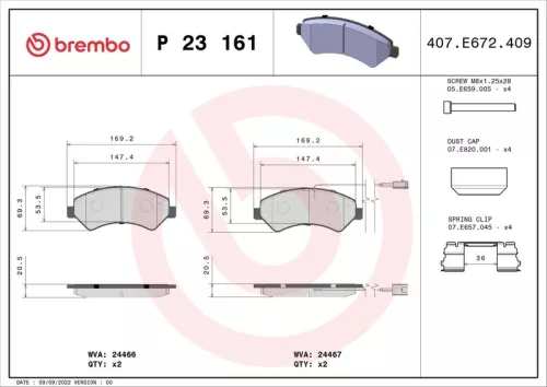 Remblokkenset, schijfrem BREMBO P 23 161)