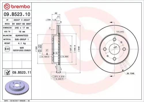Remschijf BREMBO 09.B523.10)