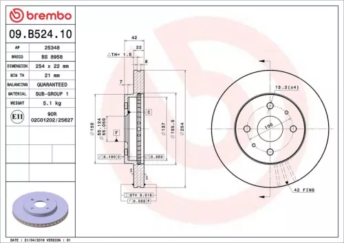 Remschijf BREMBO 09.B524.10)