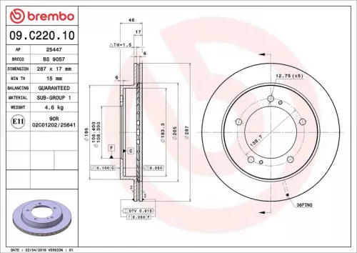 Remschijf BREMBO 09.C220.10)