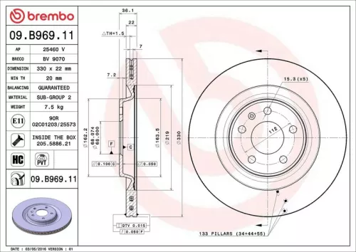 Remschijf BREMBO 09.B969.11)