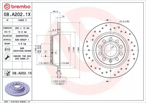 Brake Disc BREMBO 08.A202.1X)