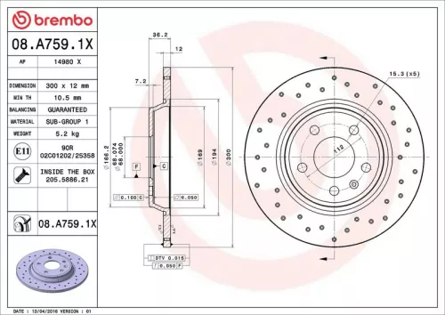 Brake Disc BREMBO 08.A759.1X)