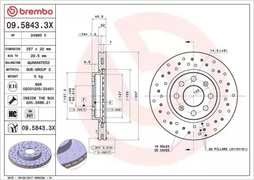 Brake Disc BREMBO 09.5843.3X)