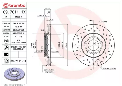 Brake Disc BREMBO 09.7011.1X)