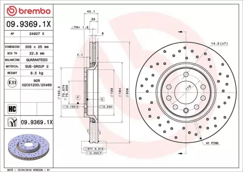 Remschijf BREMBO 09.9369.1X)