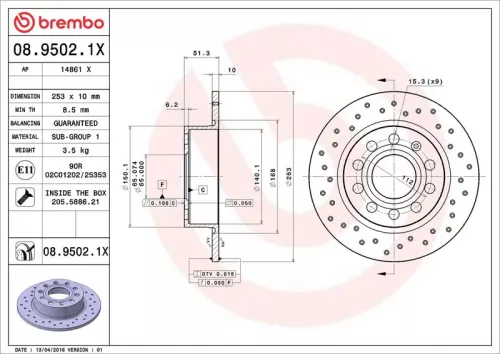Brake Disc BREMBO 08.9502.1X)