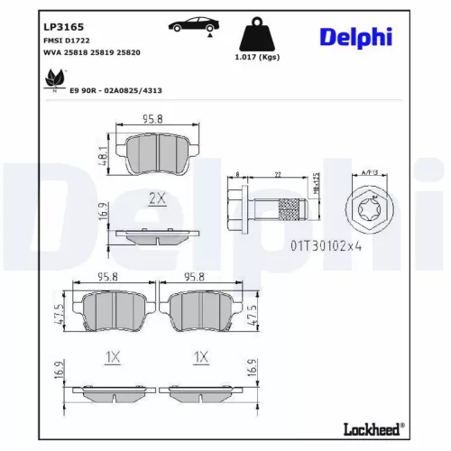 Remblokkenset, schijfrem DELPHI LP3165)