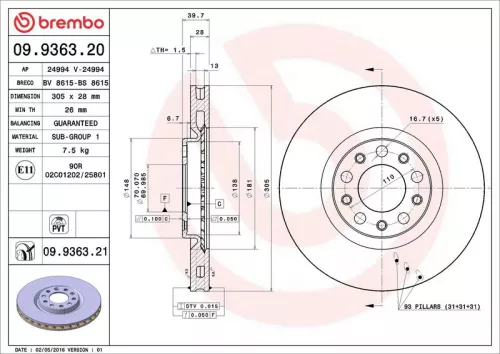Remschijf BREMBO 09.9363.21)
