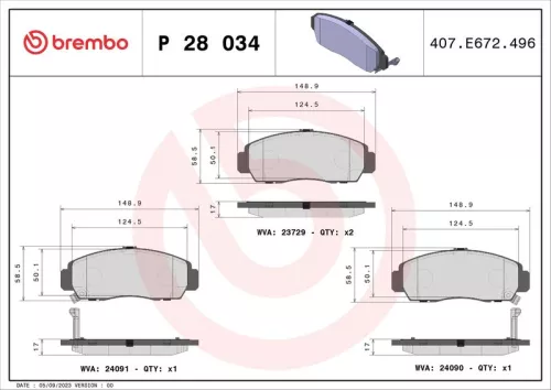 Brake Pad Set, disc brake BREMBO P 28 034)