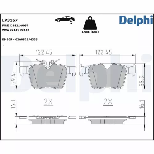 Remblokkenset, schijfrem DELPHI LP3167)