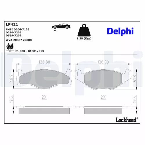 Brake Pad Set, disc brake DELPHI LP421)