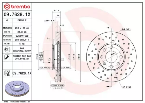 Brake Disc BREMBO 09.7628.1X)