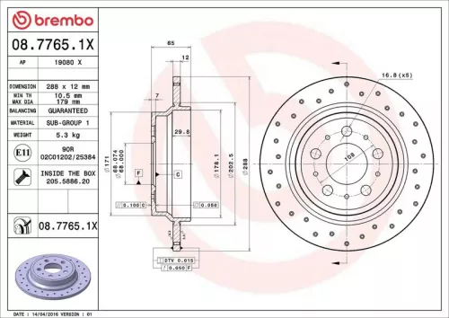 Remschijf BREMBO 08.7765.1X)