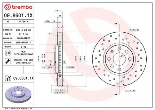 Remschijf BREMBO 09.8601.1X)