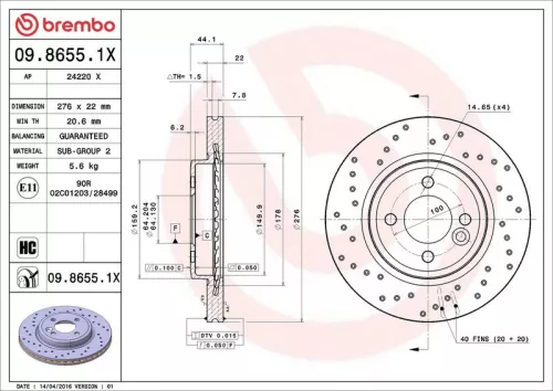 Remschijf BREMBO 09.8655.1X)