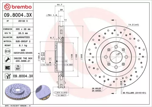 Remschijf BREMBO 09.8004.3X)