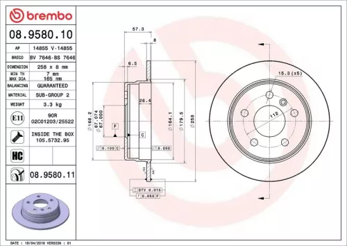 Remschijf BREMBO 08.9580.11)