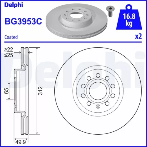 Brake Disc DELPHI BG3953C)