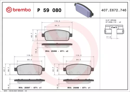 Remblokkenset, schijfrem BREMBO P 59 080)