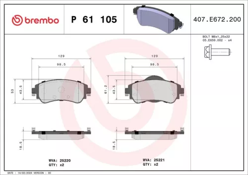 Remblokkenset, schijfrem BREMBO P 61 105)