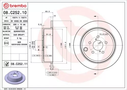 Remschijf BREMBO 08.C252.11)