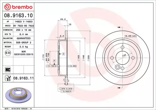 Remschijf BREMBO 08.9163.11)