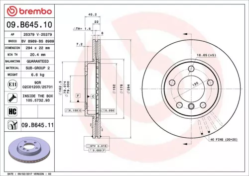 Remschijf BREMBO 09.B645.11)
