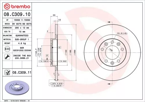 Remschijf BREMBO 08.C309.11)