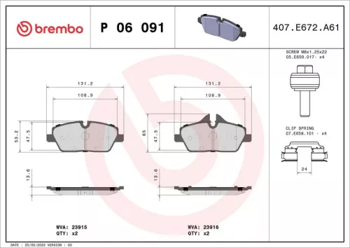 Remblokkenset, schijfrem BREMBO P 06 091)