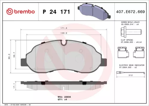 Remblokkenset, schijfrem BREMBO P 24 171)