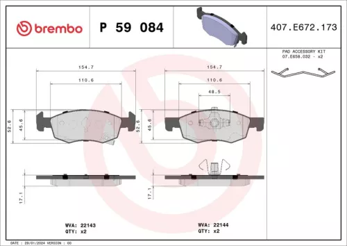 Brake Pad Set, disc brake BREMBO P 59 084)