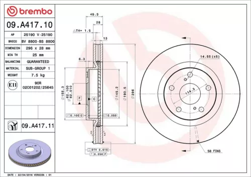 Remschijf BREMBO 09.A417.11)