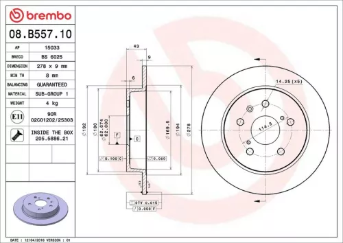 Remschijf BREMBO 08.B557.10)